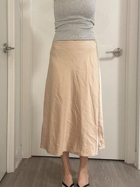 Women's Beige Midi A-Line Skirt